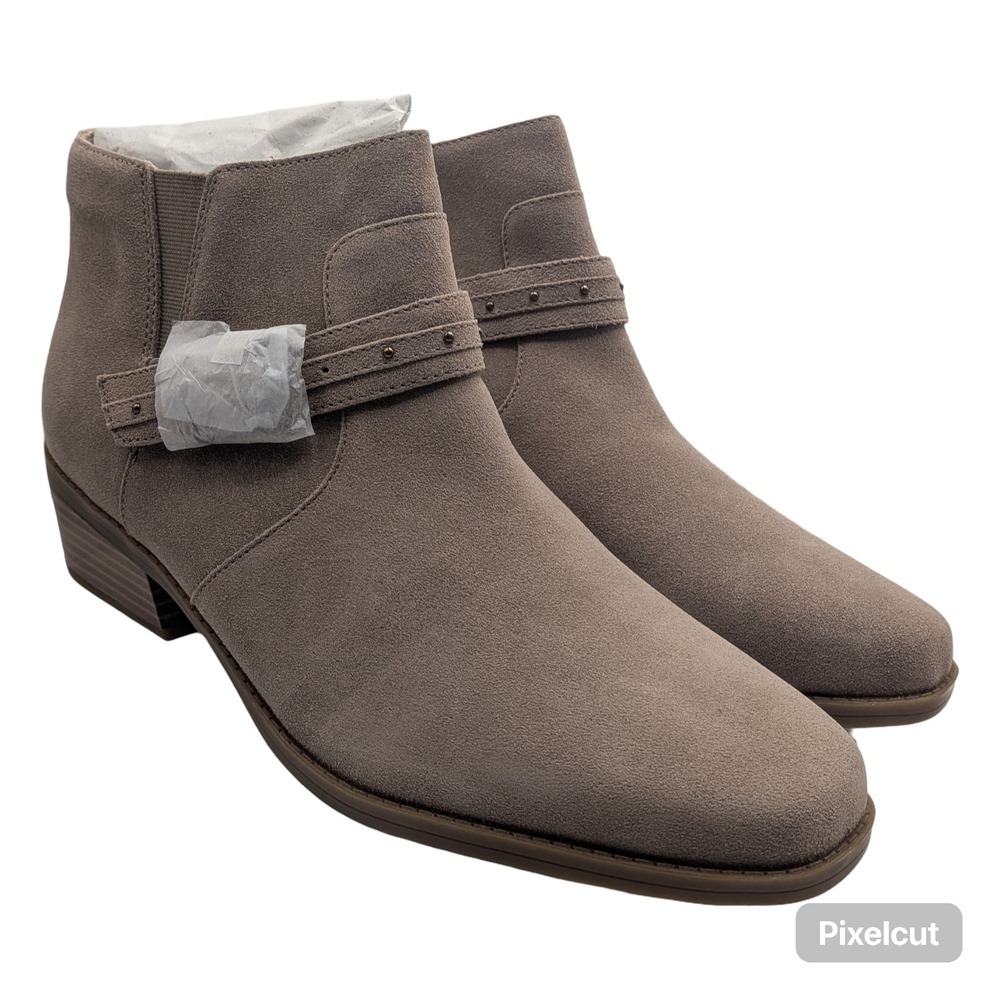 Clarks Danyelle Wish Light Taupe Suede Ankle Boots Studded Strap US 11 M